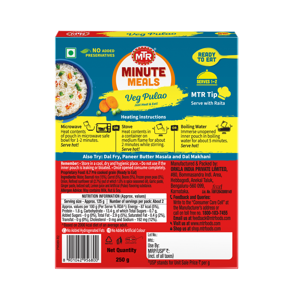 Ready to Eat Vegetable Pulao