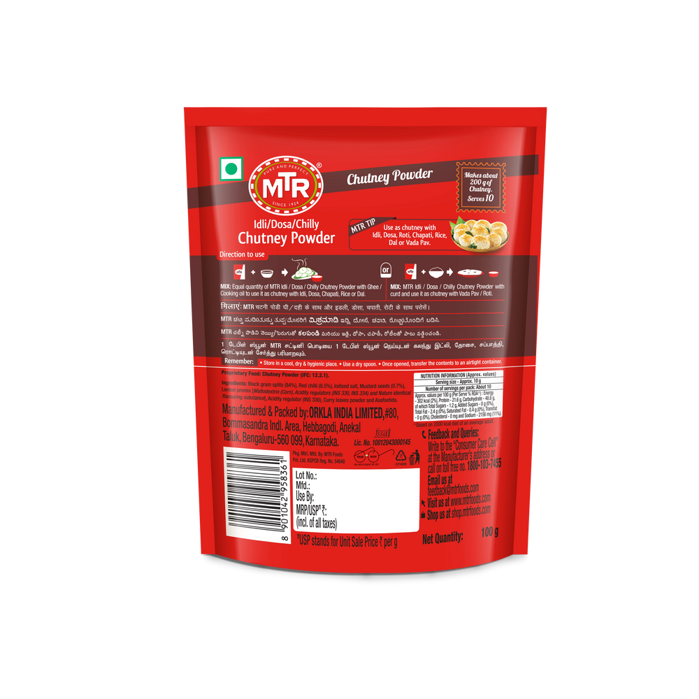 Idli Dosa Chilly Chutney Powder