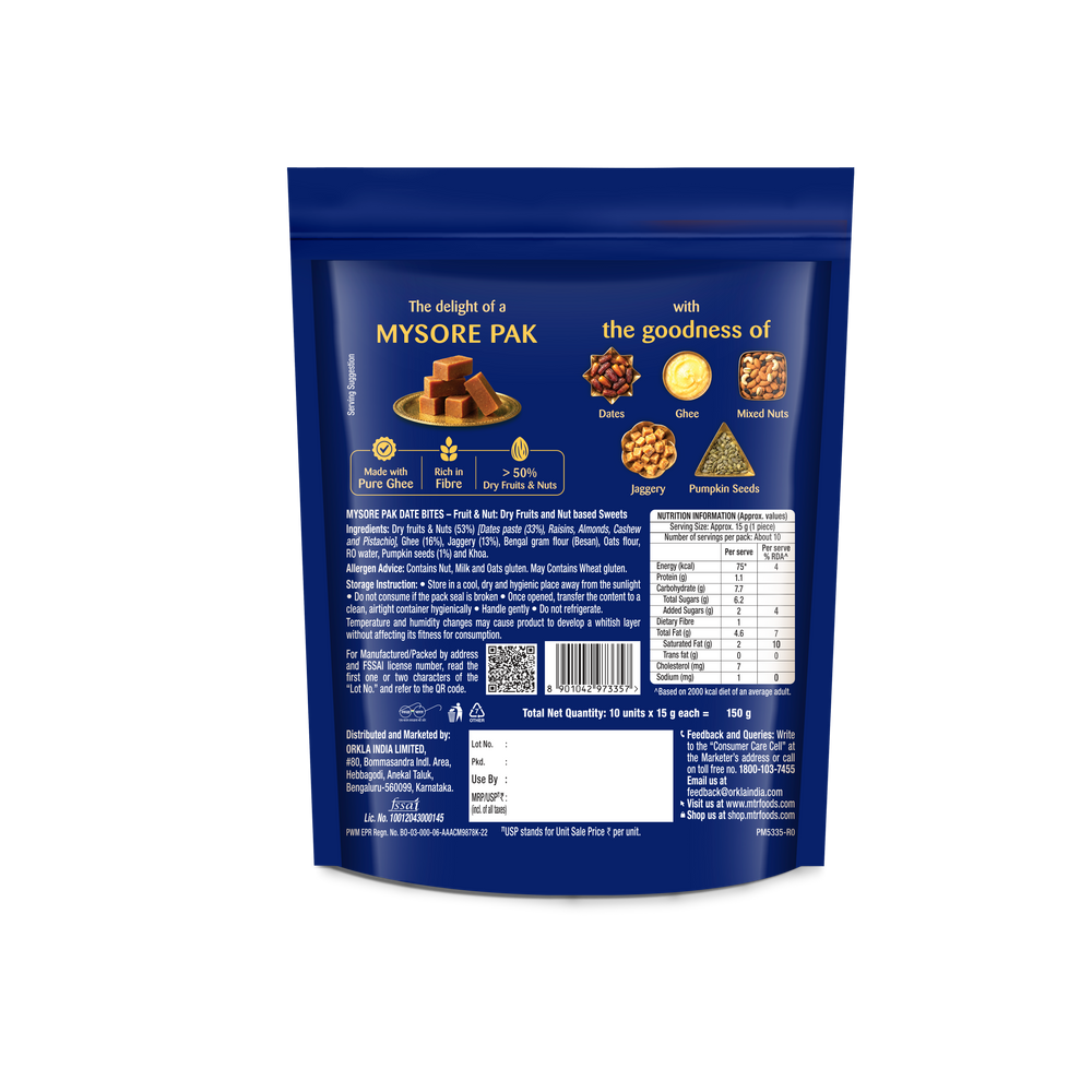MTR Mysore Pak Date Bites - Fruit & Nut - 150g